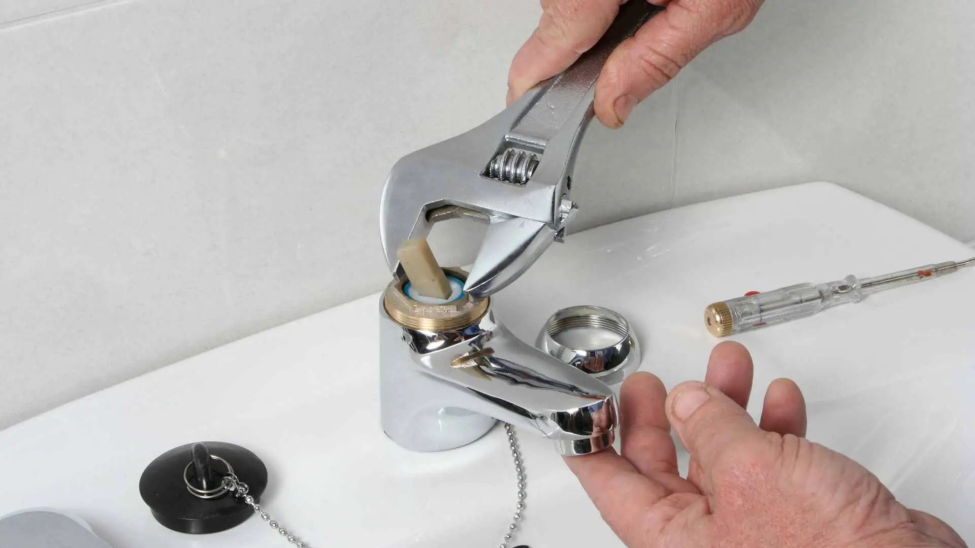 Faucet repair being performed at a home in Wesley Chapel, FL.