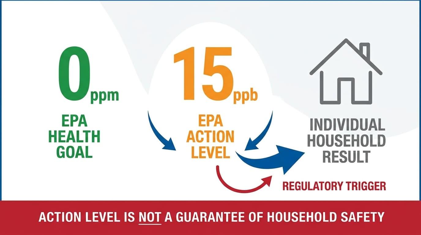 EPA lead goal of 0 ppm compared with the 15 ppb action level