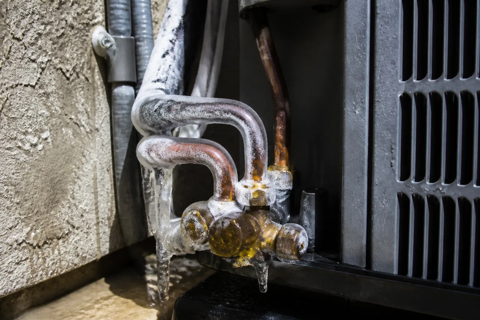 Iced evaporator coil on a Lakeland air conditioner, a common AC repair call in summer