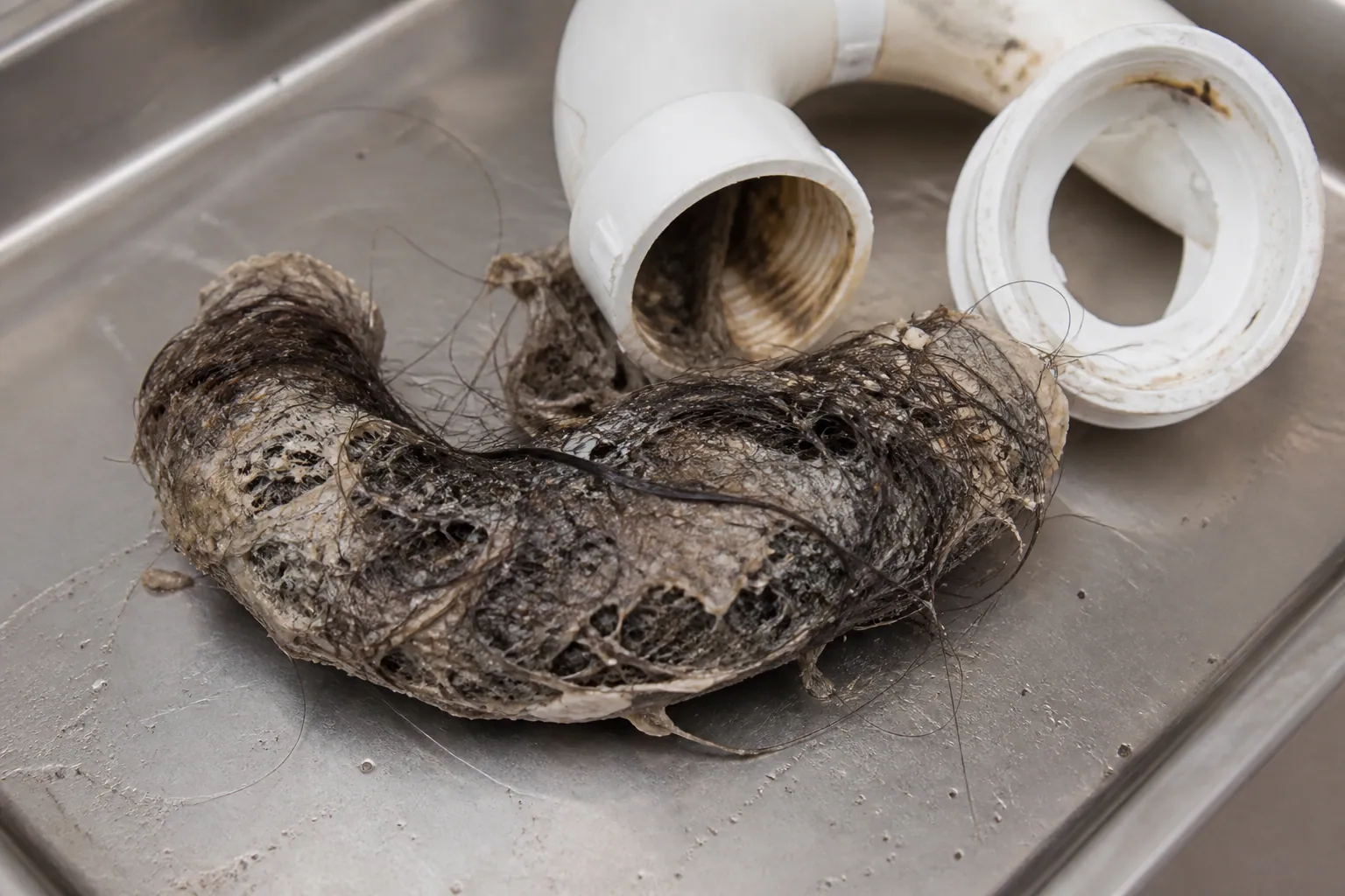 Hair clog pulled from a Lakeland bathroom drain, the most common local drain cleaning call