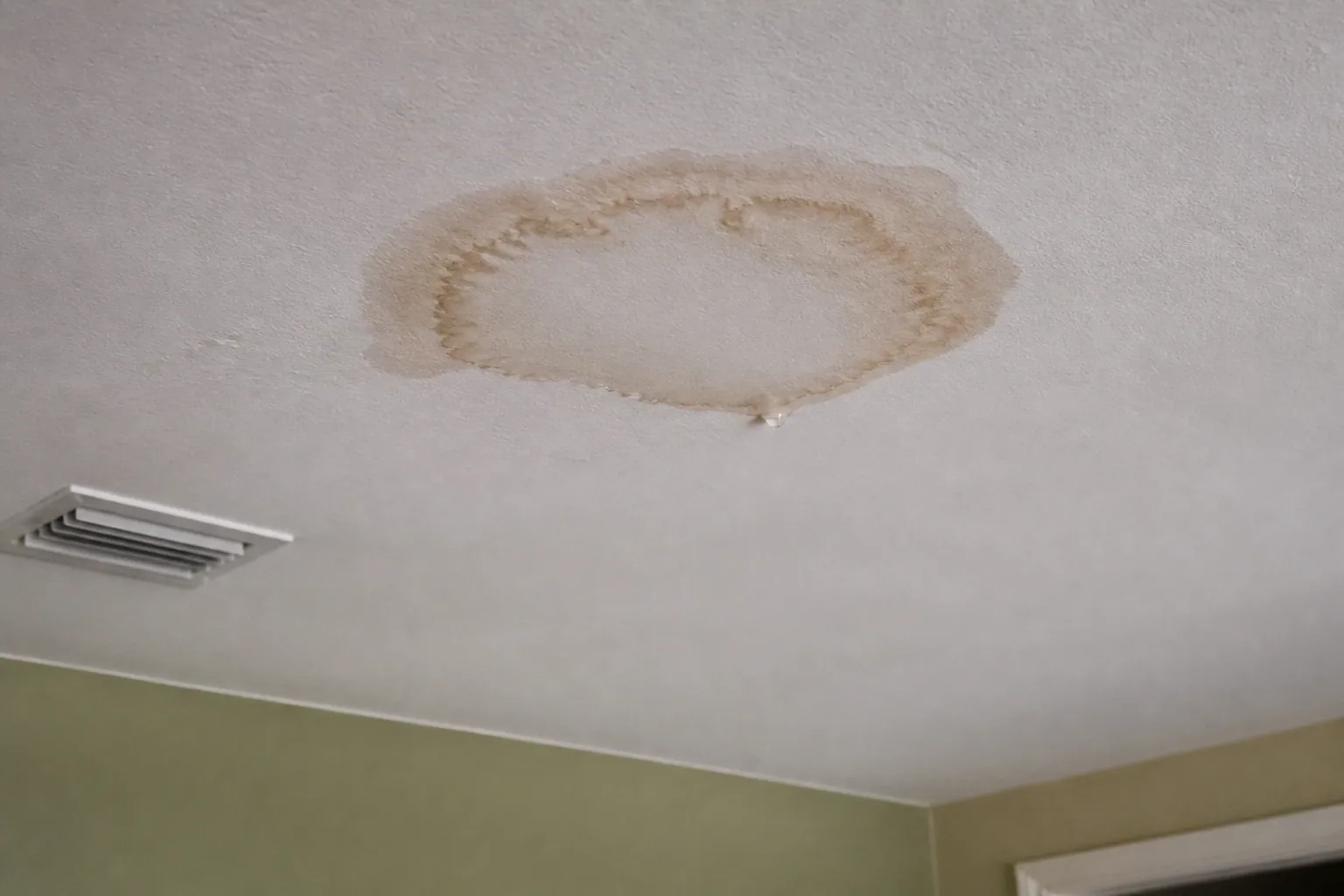 Ceiling water stain from a burst pipe in a Lakeland home, an overnight emergency plumbing leak
