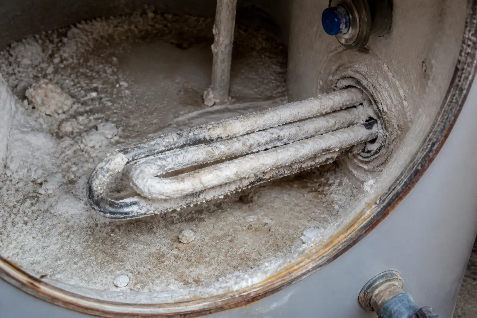 Hard water scale inside a Lakeland water heater, the mineral load from the Floridan Aquifer